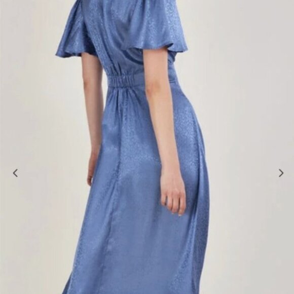 Monsoon US Sz 6 - Elizabeth Embroidered Jacquard Blue Wrap Dress - Picture 3 of 5